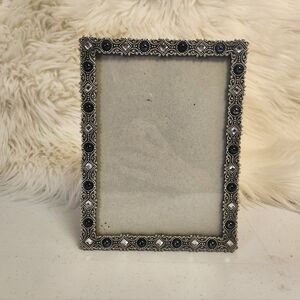 Vintage Ornate Silver Photo Picture Frame 4x6" 1990s Home Decor Goth Rhinestones